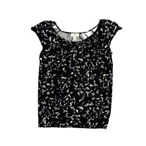 LOFT Black Gray Short Sleeve Scoop Neck Top Womens Size S